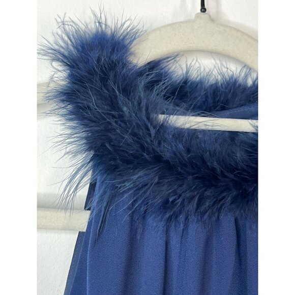 Trina Turk Ink Blue Feather Trim Halter Top Size Small Elegant Party Blouse - Picture 4 of 12